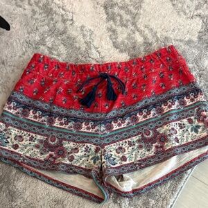 Women's Red Patterned Drawstring Shorts